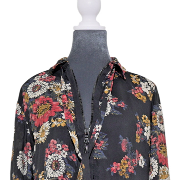 Zara Woman Floral Fit & Flare Dress Black Floral Tiered Long Sleeve Sz L EUC - Picture 7 of 11